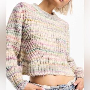 Only Multicolor Pastel Striped Cropped Sweater - Cream Base